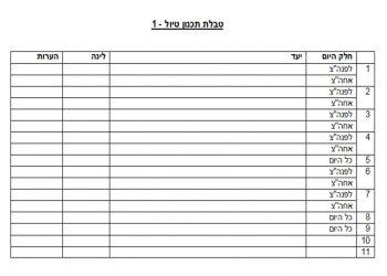 טבלת תכנון יומי - 1